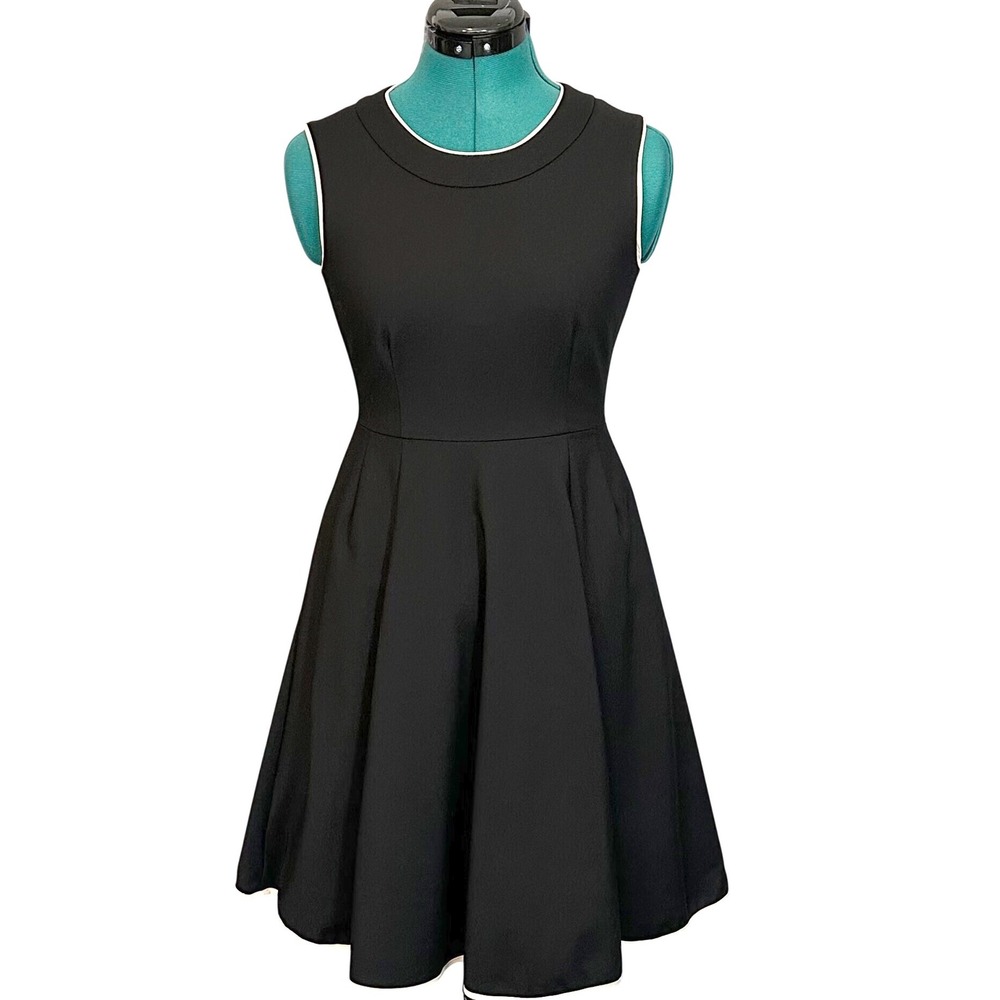 Kate Spade Fit and Flare Mini Dress Black‎ w/ White Trim NJMU2212 Sz 0